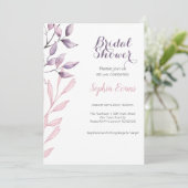 Lila und rosa Blätter Weißes Brautparty Einladung (Stehend Vorderseite)