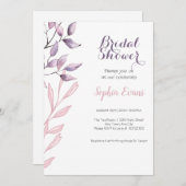 Lila und rosa Blätter Weißes Brautparty Einladung (Vorne/Hinten)