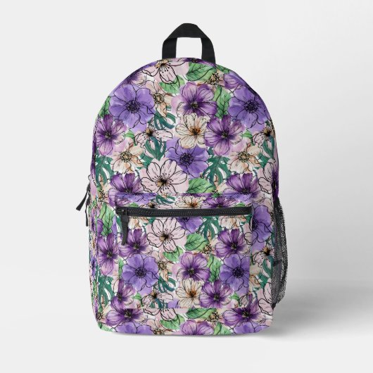 Lila und rosa Blume Bedruckter Rucksack (Vorderseite)