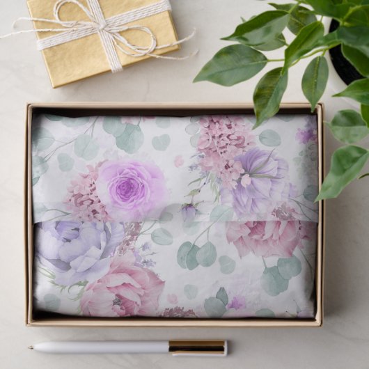 Lila und rosa Blume Botanisches Muster Seidenpapier (Geschenk)