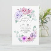 Lila und rosa Blume Geburtstagsparty Einladung (Stehend Vorderseite)