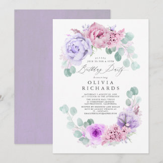 Lila und rosa Blume Geburtstagsparty Einladung
