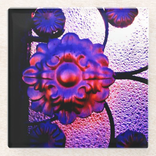 Lila und rosa Blume Glasuntersetzer (Vorderseite)