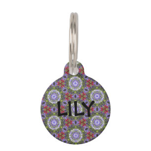 Lila und rosa Blume Pet-ID Tiernamensmarke