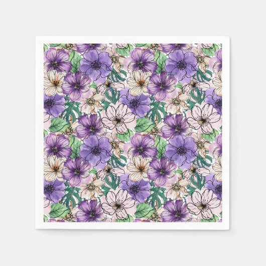 Lila und rosa Blume Serviette (Vorderseite)