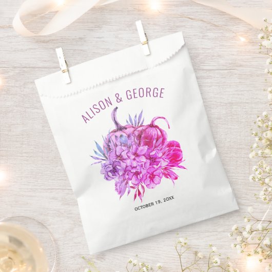 Lila und rosa Blume und Kürbis Hochzeit im Herbst Geschenktütchen (Ausgeschnitten)