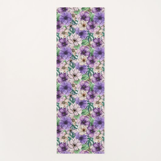 Lila und rosa Blume Yogamatte (Vorderseite)