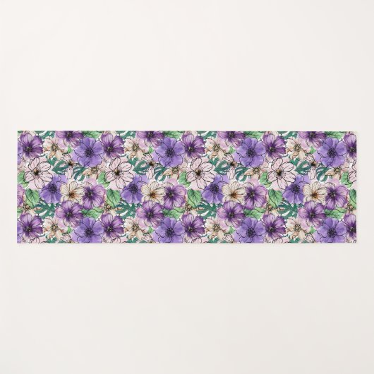 Lila und rosa Blume Yogamatte (Vorderseite (Horizontal))