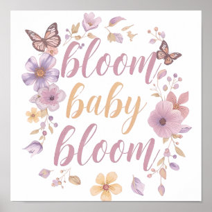 Lila und rosa Blumen mit goldener Schrift Poster