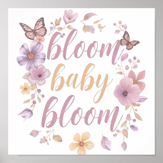 Lila und rosa Blumen mit goldener Schrift Poster (Vorne)