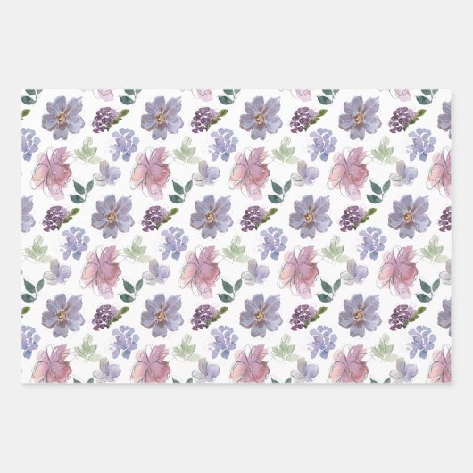 Lila und rosa Blumenmuster Geschenkpapier Set (Vorderseite 2)
