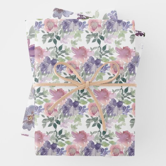 Lila und rosa Blumenmuster Geschenkpapier Set (Beispiel)