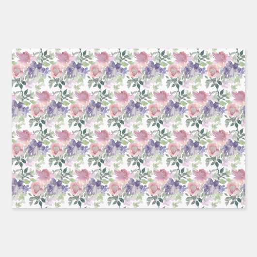Lila und rosa Blumenmuster Geschenkpapier Set (Vorderseite)