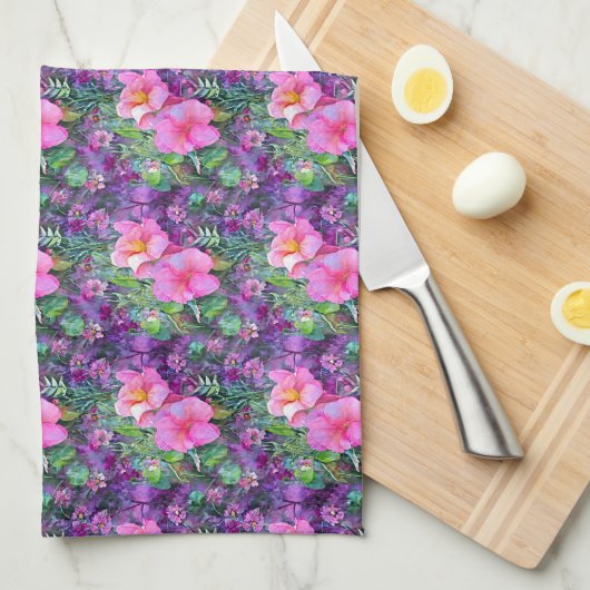 Lila und rosa Blumenmuster Geschirrtuch (Viertel Falte)