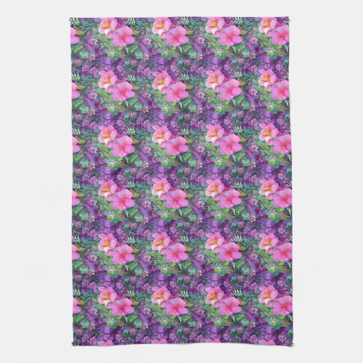 Lila und rosa Blumenmuster Geschirrtuch (Vertikal)