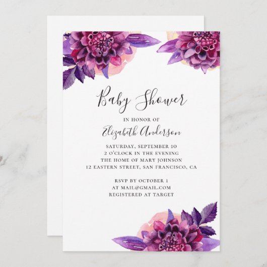 Lila und rosa Blütendusche Einladung (Vorne/Hinten)