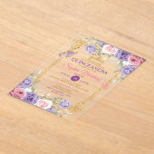 Lila und rosa Blütengoldkronen Acryleinladungen (Ablage )