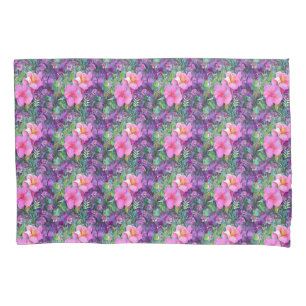Lila und rosa botanisches Blumenmuster Kissenbezug