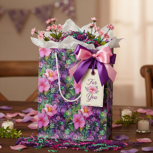 Lila und rosa botanisches Blumenmuster Mittlere Geschenktüte