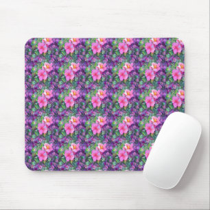 Lila und rosa botanisches Blumenmuster  Mousepad