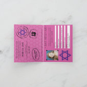 Lila und rosa Davidsstern Schläger Mitzvah Pass Einladung (Innenseite)