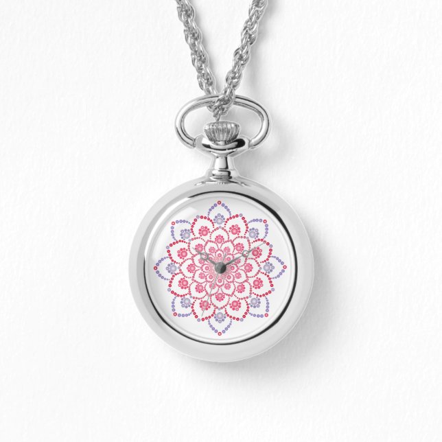 Lila und rosa Dot Mandala Armbanduhr (Vorderseite)
