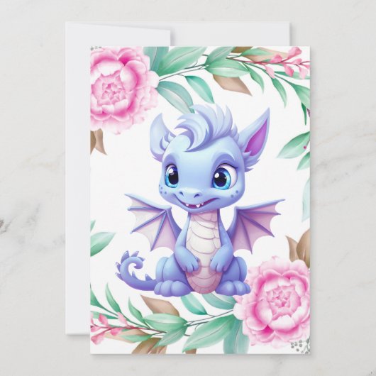 Lila und rosa Dragon Peony Girl Babydusche Einladung (Rückseite)