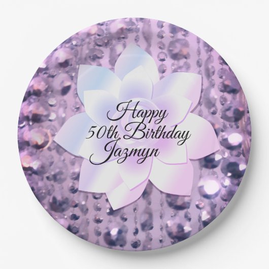 Lila und rosa Elegant und Beaded Pappteller (Vorderseite)