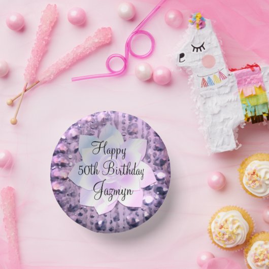 Lila und rosa Elegante Geburt Pappteller (Party)