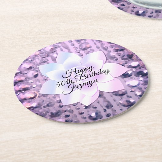 Lila und rosa Elegante Geburt Runder Pappuntersetzer (Angewinkelt)