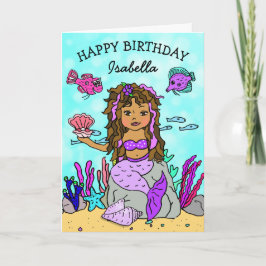 Lila und rosa Ethnic Mermaid Happy Birthday Card Karte