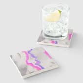 Lila und rosa Farbe Abstrakt Steinuntersetzer (Seitenansicht)