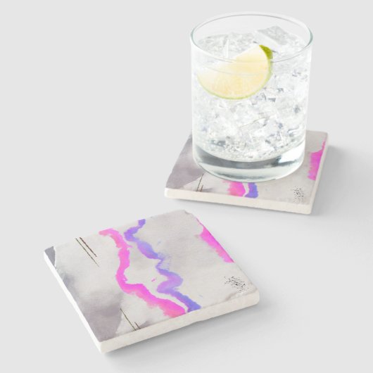 Lila und rosa Farbe Abstrakt Steinuntersetzer (Seitenansicht)