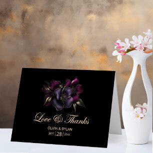 Lila und rosa florale schwarze Hochzeits-Dankeschö Dankeskarte