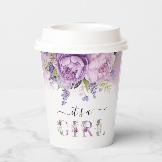 Lila und rosa Garden Blume Mädchendusche Pappbecher (Rückseite)