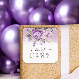 Lila und rosa Garden Blume Mädchendusche Quadratischer Aufkleber
