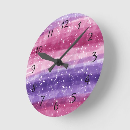 Lila und rosa gesprenkelt runde wanduhr (Winkel)