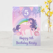 Lila und rosa Glitzer Einhorn Süßigkeiten Geburtst Karte (Gelbe Blume)