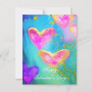 Lila und rosa glitzernde Herzen Kinder Valentinsta Feiertagskarte