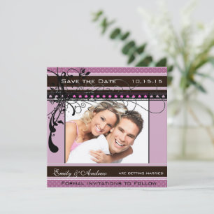 Lila und Rosa Hochzeitsfoto Save-the-Date Einladung