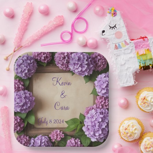 Lila und rosa Hydrangeas Pappteller (Party)
