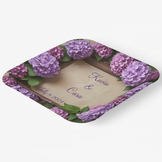 Lila und rosa Hydrangeas Pappteller (Gewinkelt)