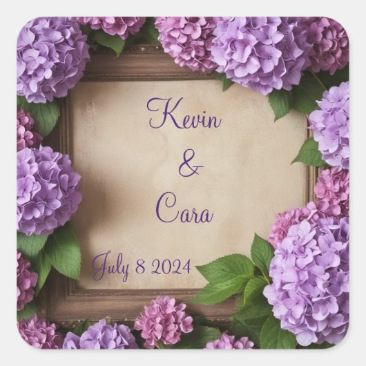 Lila und rosa Hydrangeas Quadratischer Aufkleber (Vorderseite)