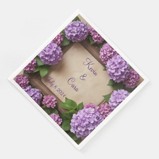 Lila und rosa Hydrangeas Serviette (Ecke)