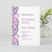 Lila und rosa Indian Paisley Brautparty Einladung (Stehend Vorderseite)