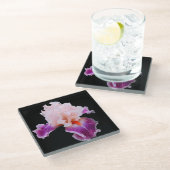 Lila und rosa Iris Glasuntersetzer (Schrägansicht)