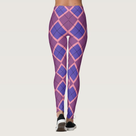 Lila und rosa Kariertes Muster Leggings (Rückseite)