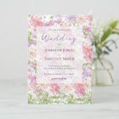 lila und rosa Kosmos Blume Aquarell Einladung (Stehend Vorderseite)