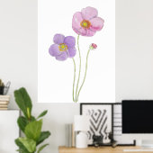 lila und rosa Kosmos-Blume, handgemalt Poster (Heimbüro)