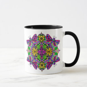 Lila und rosa Libelle und Blume Mandala Tasse
